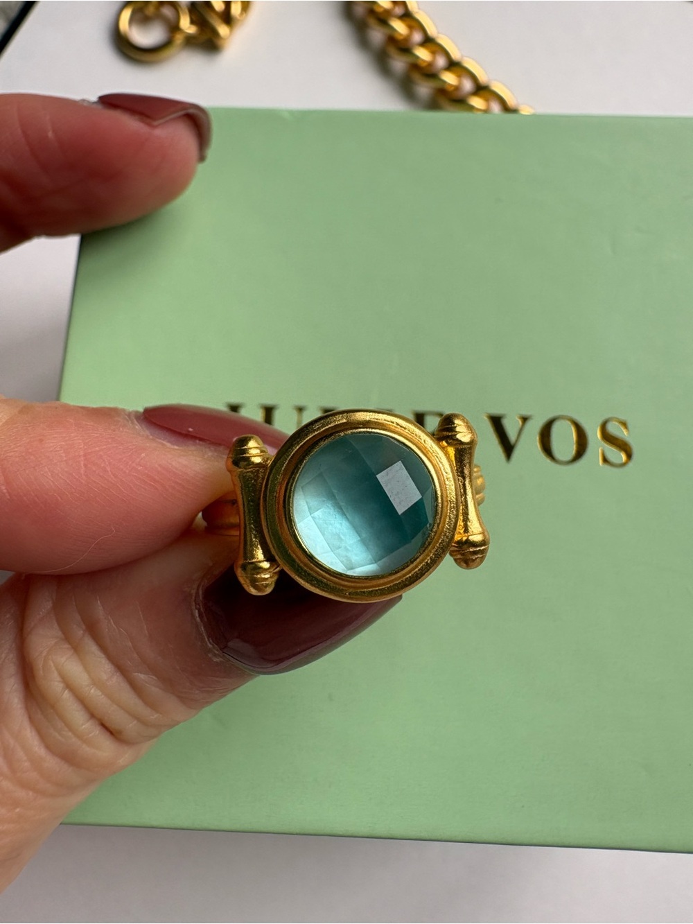 Julie Vos Gold-Tone Ring with Aqua Blue Stone